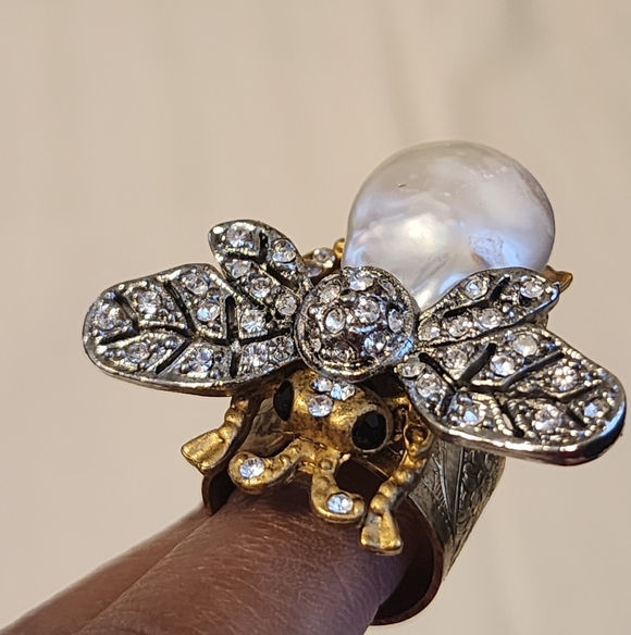 J. Crew Gold and Silver Statement Bee Ring with Pearl Accent - Picture 10 of 12